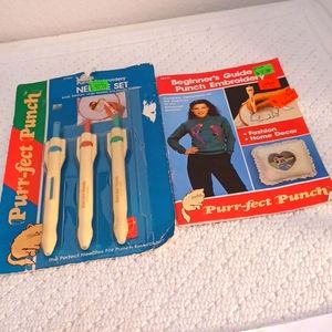 Vintage Purr-fect Punch Needle Set Embroidery..Vintage Rare Find !